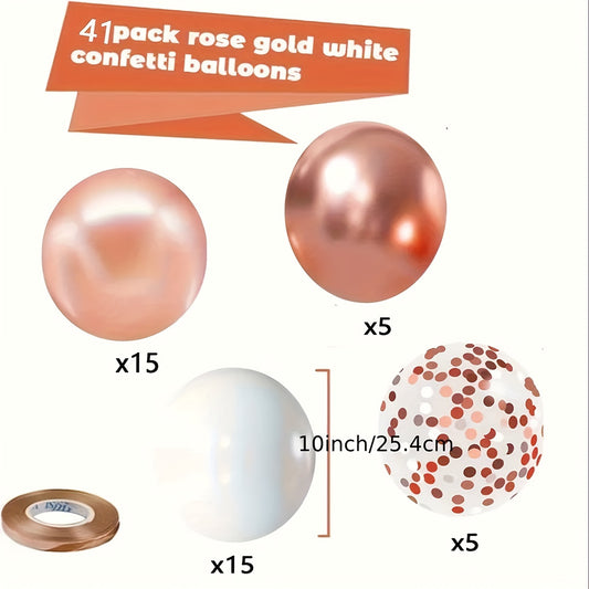 Rose Gold, Peach &amp; White Balloon Set with Clear Confetti Balloons - 40pcs