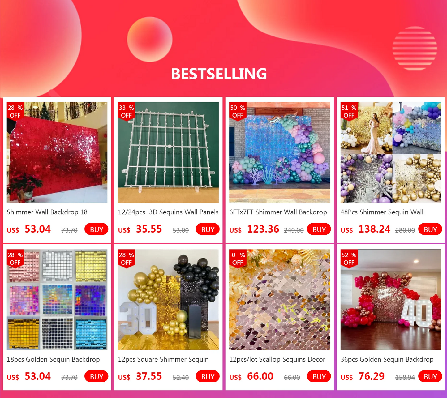 Sequin Panel (Shimmer Wall) 18 Pcs