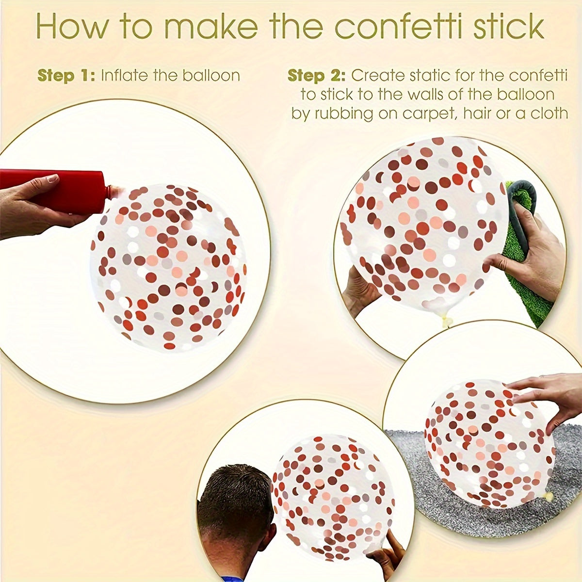 Rose Gold, Peach &amp; White Balloon Set with Clear Confetti Balloons - 40pcs