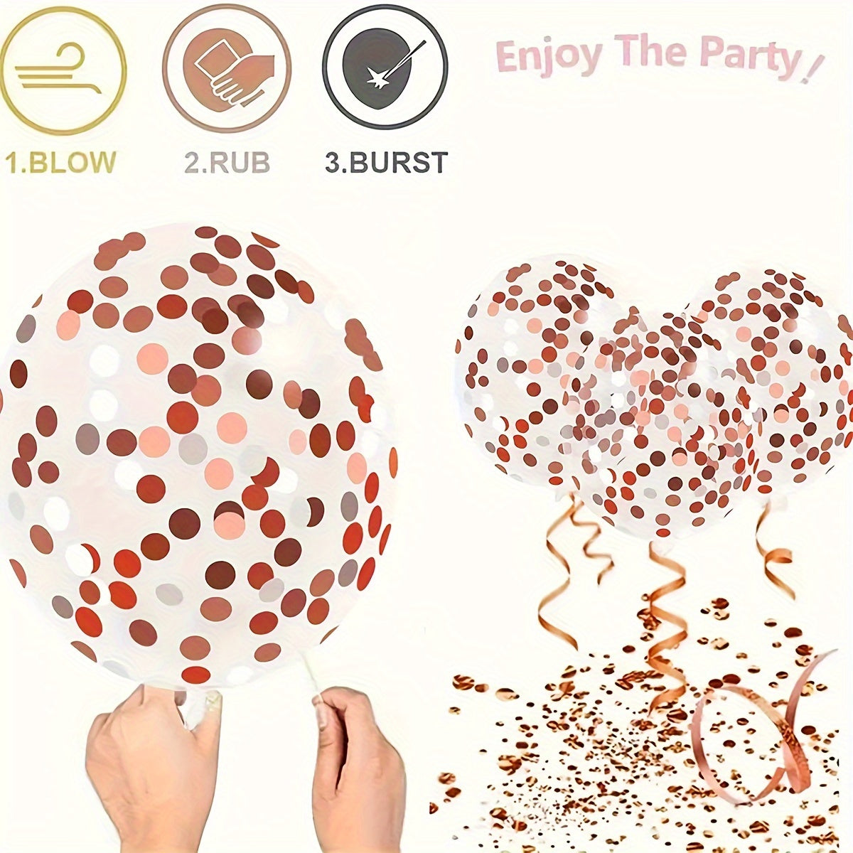 Rose Gold, Peach &amp; White Balloon Set with Clear Confetti Balloons - 40pcs