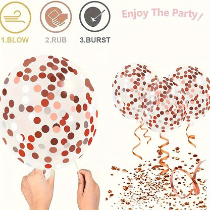 Rose Gold, Peach &amp; White Balloon Set with Clear Confetti Balloons - 40pcs