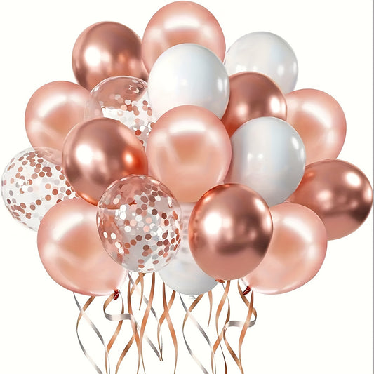 Rose Gold, Peach &amp; White Balloon Set with Clear Confetti Balloons - 40pcs