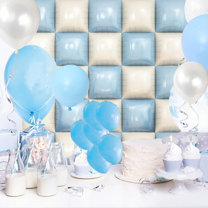 Baby blue & white foil balloon wall 25pcs