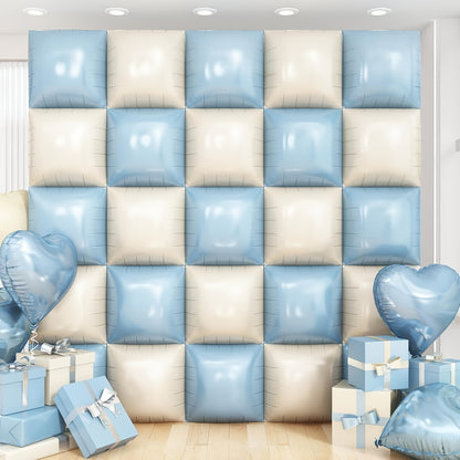 Baby blue & white foil balloon wall 25pcs