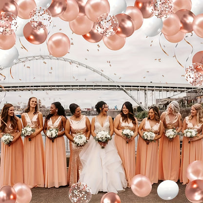 Rose Gold, Peach &amp; White Balloon Set with Clear Confetti Balloons - 40pcs