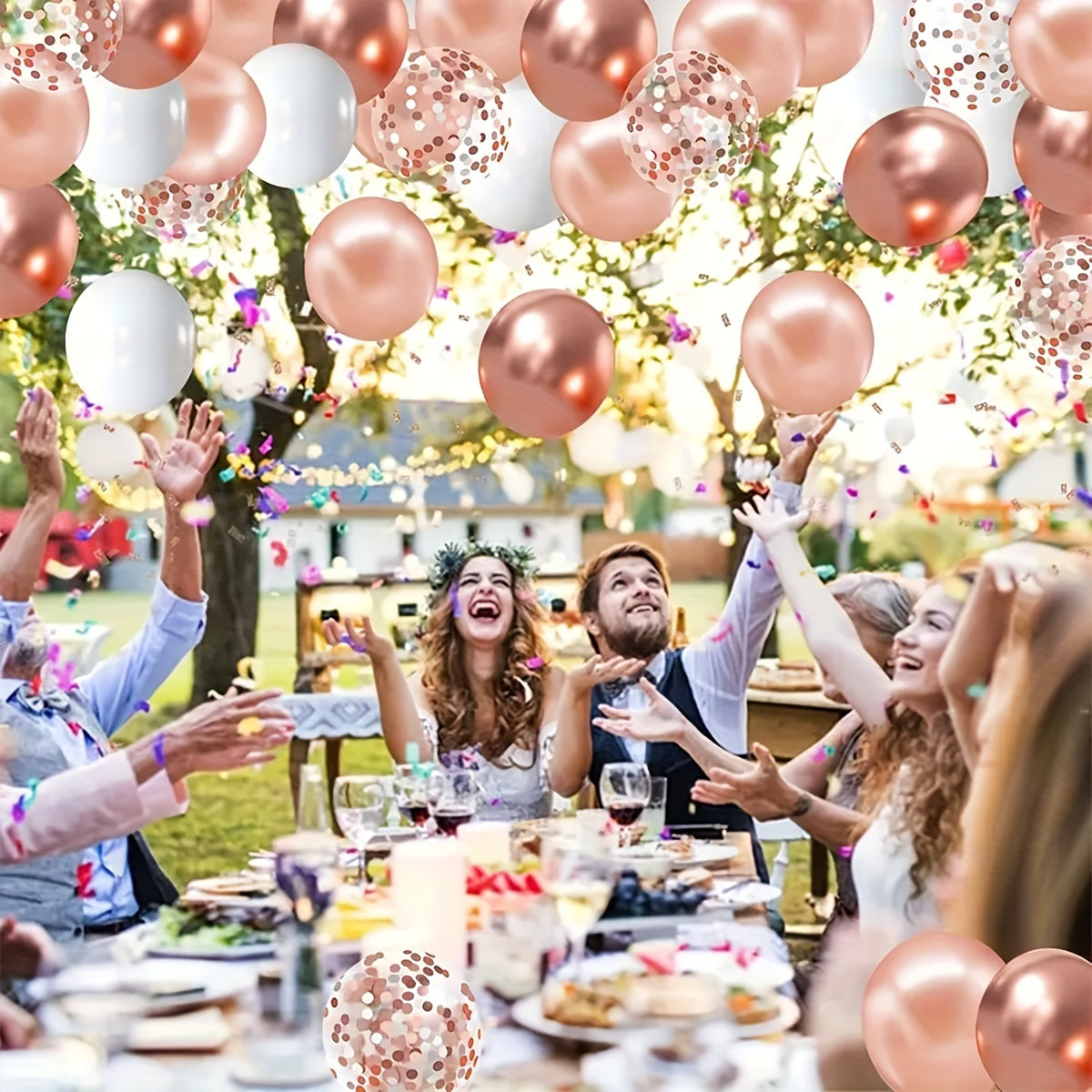Rose Gold, Peach &amp; White Balloon Set with Clear Confetti Balloons - 40pcs